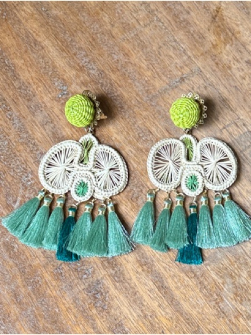 Mercedes Salazar Handcrafted Green Tassel Drop Earrings - Bohemian Statement